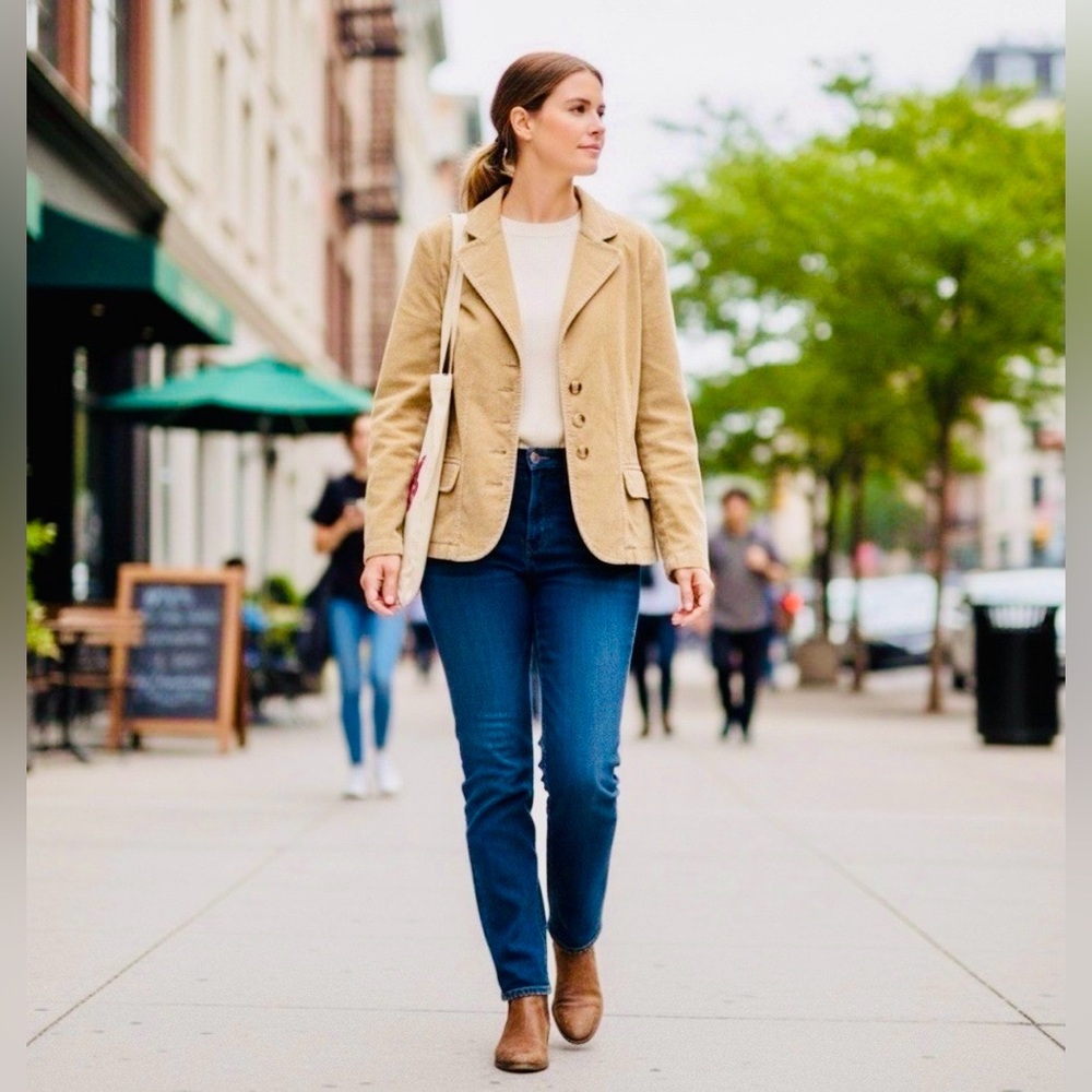 ST. JOHN’S BAY Classic Corduroy Jacket, Light Beige, Small, EUC